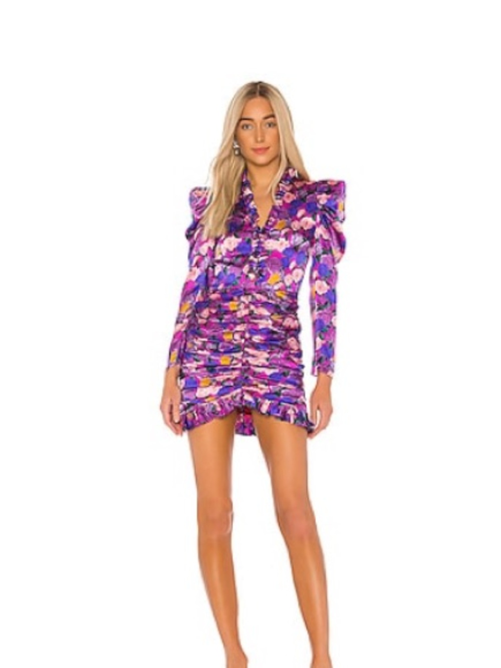 Giuseppe Di Morabito Purple Pink and Blue Floral Silky Ruched Dress, IT 40/US 4